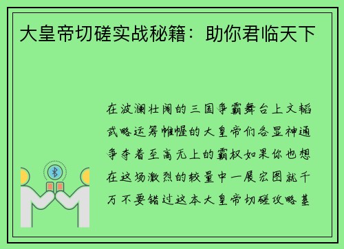 大皇帝切磋实战秘籍：助你君临天下